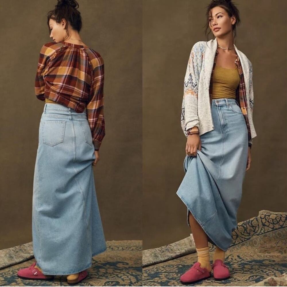 Mother Snacks The Sugar Cone Denim Maxi Skirt Size 28